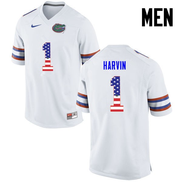 Florida Gators Men #1 Percy Harvin College Football USA Flag Fashion White